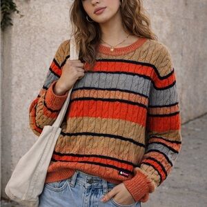 Tommy Hilfiger Cable Knit Sweater - Orange, Gray, Tan Size XL